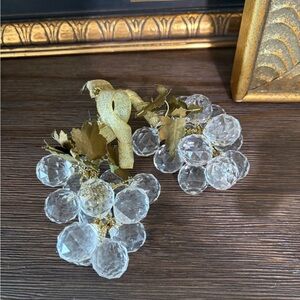 Source Unknown Clear Crystal Grape Cluster Ornaments with Gold Leaves